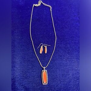 Elegant Coral Pendant Necklace and Earring Set